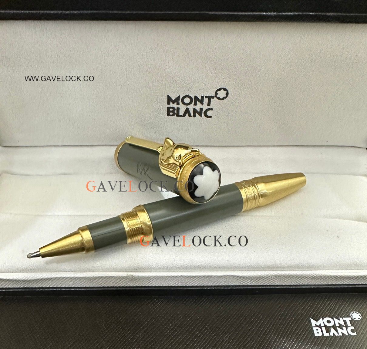 AAA Copy Montblanc Special Jasper Barrel & Gold Clip Rollerball Pen